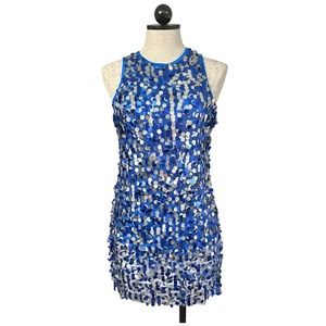 Revolution Dance Costume Blue & Silver Sequins  Sleeveless Tunic Size Med Adult
